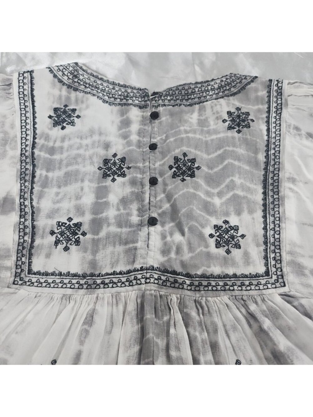 Zara Woman S Embroidered Boho Peasant Tunic Gray Tie Dye Cottagecore Festival - Picture 16 of 16